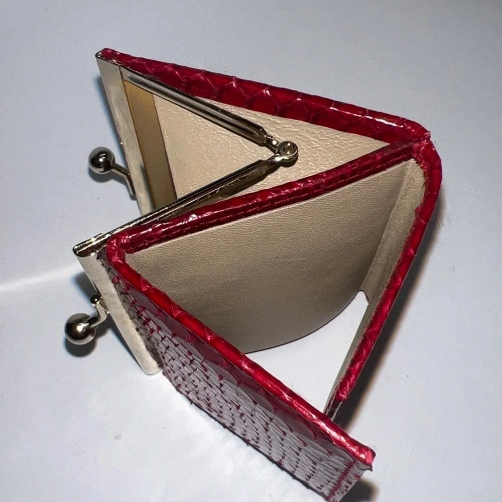 Marshall Field’s Red Snakeskin Mini 3” x 2.5” Kisslock Trifold Wallet - Unused